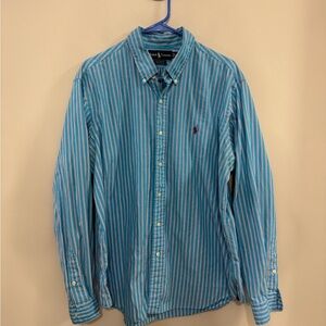 Ralph Lauren Blue Pinstriped Casual Custom Fit Button Down Shirt. Size XL
